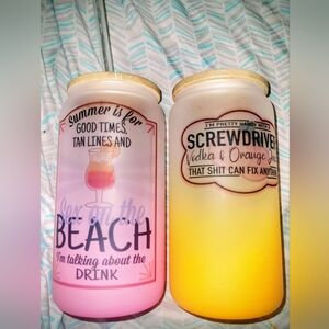 BN Summer Beach and Screwdriver Drink Jars W/ LIDS